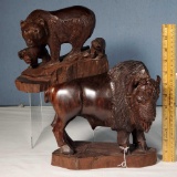 Irowood Bison and Bear Wood Carvings