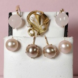 10k Gold Pearl Earrings & Pin