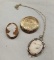 2 Carved Shell Cameos and Gold Filled Round Button Brooch