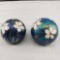 Pair Of Union Jack Art Glass Paperweights Favrile Color With Flowers