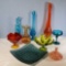 9 Mid-Century Glass Vases, Compotes and Tray