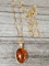 Amber Pendant Set in 14k Gold with Diamond Accent on Antique 1/20th 12k Gold Chain