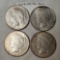 4 Uncommon US Silver Peace Dollars - 1923-D, 1924, 1925 and 1926-S