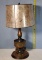 Arts and Crafts Hand Painted Wood Base Lamp with Mica Shade