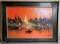 Mid Century Oil Painting Of Harbor City Scape