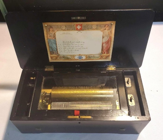 19th Century Silber & Fleming MFG. London & Paris Marquetry Case Crank 6 Airs Christmas Music Box