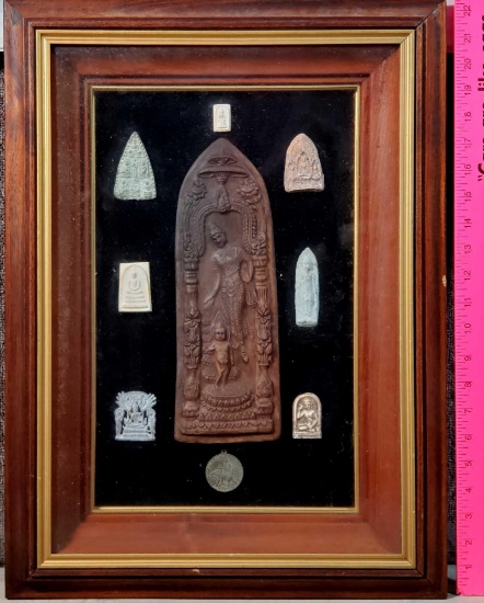 Framed Display of Thai/ Burma Buddhist Sacred Altar Icons