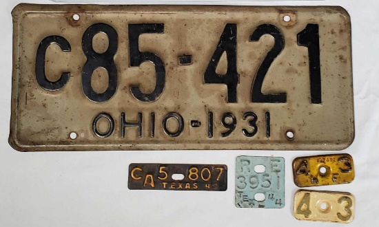 1931 Ohio License Plate and 1943/44 Texas War Tabs