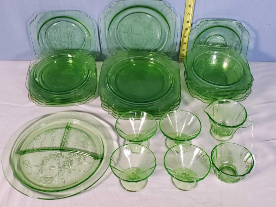LOT UPDATED AND CHANGED... 26 pcs Green Sylvan Parrot Depression Glass