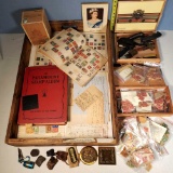 Case Lot of Antique US & World Stamps, Knives, Lighters & More