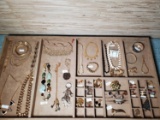 Tray of Mostly Signed Costume Jewelry