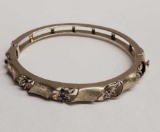 14K White Gold Diamond & Saphire Hinged Bracelet