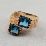14K Yellow Gold & Blue Topaz Ring