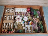 Tray of Vintage Card Holders, Grapes, Porcelain Flowers, & More
