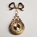Toliro 18K Yellow Gold & Enamel Ladies Pocket / Pendant Watch With Matching Brooch Hanger