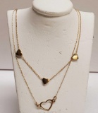 2 - 14K Fine Yellow Gold Heart Necklaces