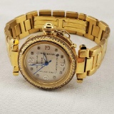 Replica Pasha de Cartier Automatic 2324 CC391314 Gold Plate W/ Rhinestone Bezel Wrist Watch
