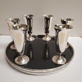 Gorham Sterling Silver Rimmed Tray And 6 Cordials