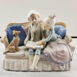 Jose' Roig Lladro Storytime Victorian Boy & Girl With Dog On Couch Reading Book # 5229