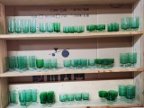 59 Pcs Retro Vintage Green Glass Cavalier Luminarc/Arcoroc Bar Ware in 7 Sizes