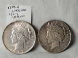 2 Rare US Silver Peace Dollars -1927-D and 1934-S