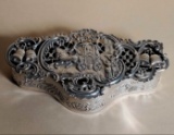 Adorable Antique English Sterling Silver Trinket Box with Repousse Scene