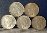 5 US Silver Peace Dollars - 1922 P, D and S, 1923 and 1923-S
