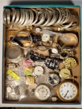 Tray Lot FULL of Wrist Watches, Watches Out of Cases, Watch Parts and Pocket Watch Rings