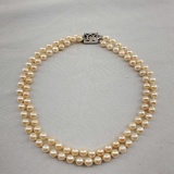 14K White Gold Double Strand Cultured Pearl Neclklace