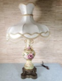 Stately Porcelain Base Table Lamp with Victorian Style Shade