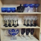 40+ Pcs Cobalt and Ruby Cut to Cear Crystal and Black Stemmed Wine Glasses