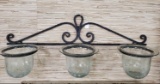 Iron Wall Rack with 3 Crackle Glass Inserts