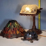Art Glass Desk Lamp, Turtle Night Light and Dragonfly Shade