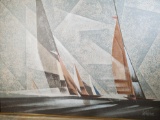 Lee Reynolds Oil on Canvas Abstract Sailboats Painting