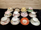 12 Vintage English China Teacups & Saucers