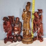 4 Varies Asian Wood Carvings of Deities and Folk Heroes