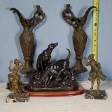 Misc Art Metal Ewers, Dog Figures and Pr Composite Figures on Marble