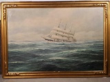Oil Painting of Ship in Period Frame