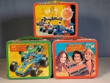 3 Vintage Racing Lunch Boxes (no Thermoses) - Dukes of Hazzard, Johnny Lightning and Racing Wheels