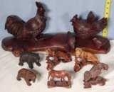 7 Wooden Hand Carved Animals and Birds