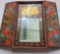 Antique Folk Art Hand Painted Wall Mirror With 2 Doors