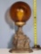 Art Deco Spelter Lamp With Amber Glass Globe Shade
