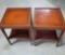 Pair Of Leather Top Square Side Tables With Bottom Shelf