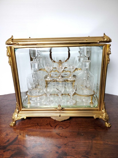Fine 19th Century French Gilt Bronze and Crystal Locking Tantalus With Key