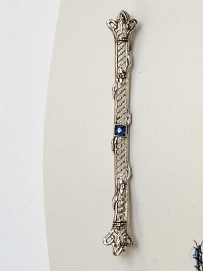 Art Deco 10k White Gold with Sapphire Bar Pin