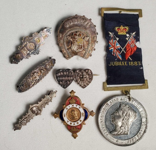 1887 Queen Victoria Golden Jubilee and 1897 Diamond Jubilee Sterling Pins and more