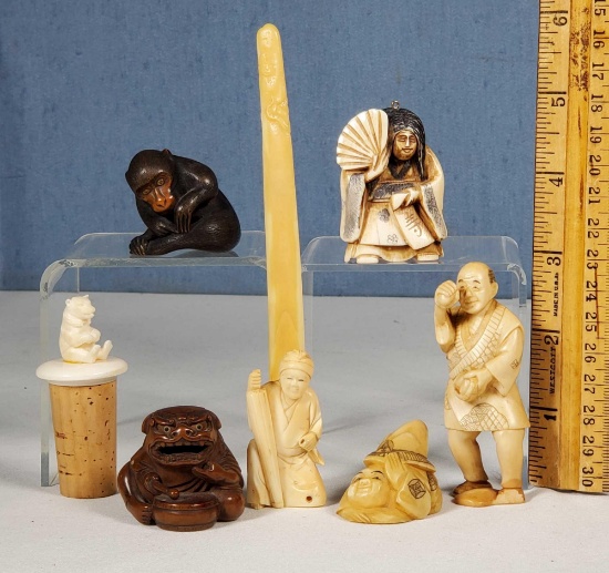 7 Antique Asian Netsukes and Petite Decorative Figurines