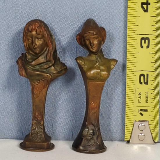 Pair Of 3 1/2" Miniature Art Nouveau Female Busts
