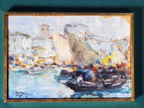 Luigi Pagan (1907-1980) Petite Venice Oil on Board Impressionist Canal painting