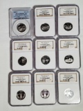 9 PF 69 Ultra Cameo Mixed Date Silver State Quarters